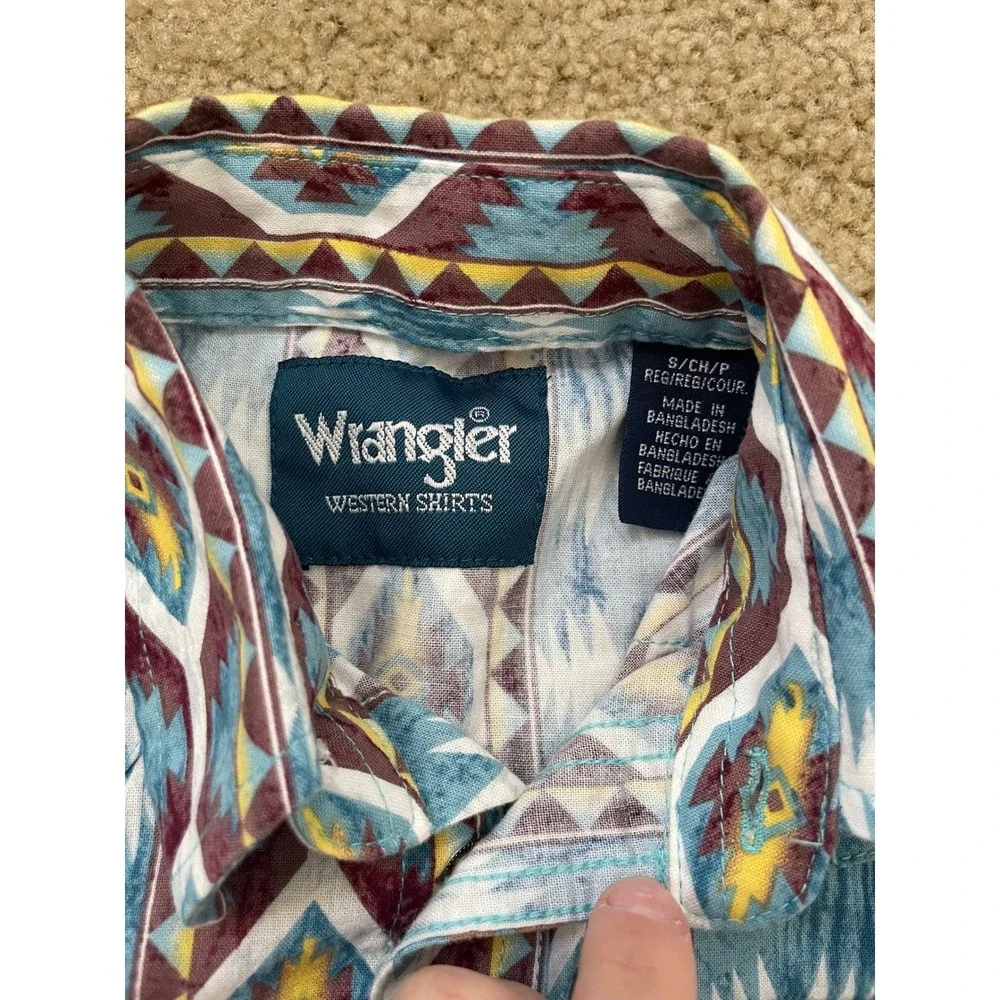 Wrangler Boy‎ Small Pearl Snap Western Southwestern Aztec Print LS Button Up
